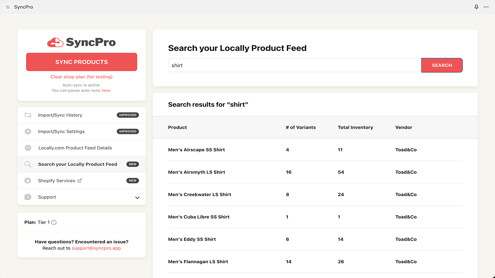 Search your Locally.com Product Feed