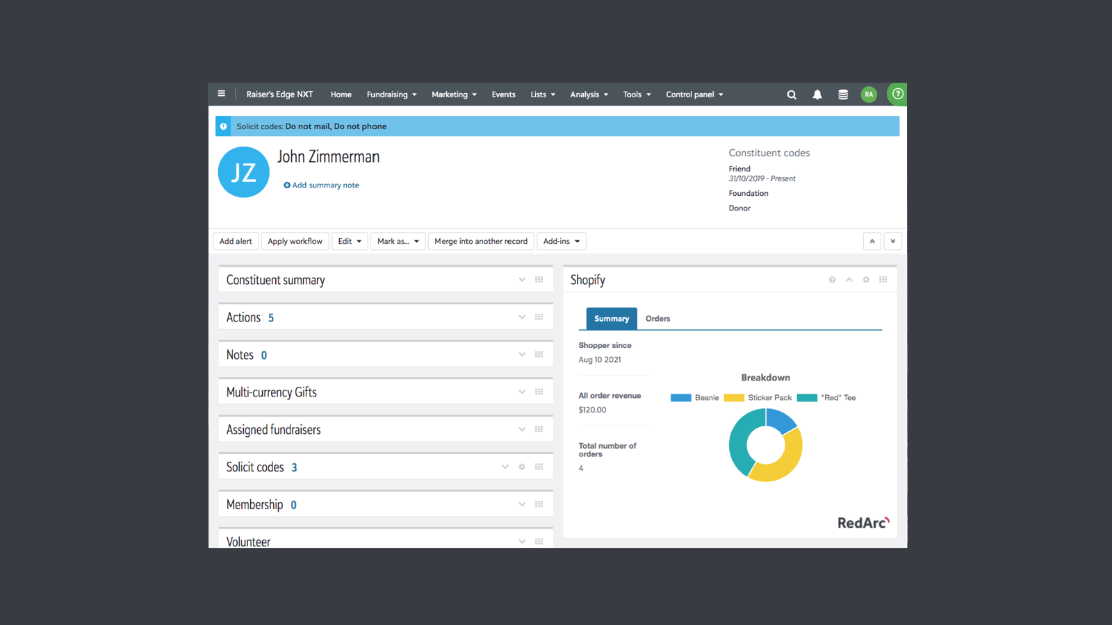 See activity right on the constituent panel