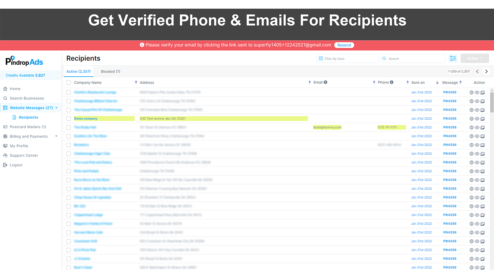 See verified phone and emails of recipients