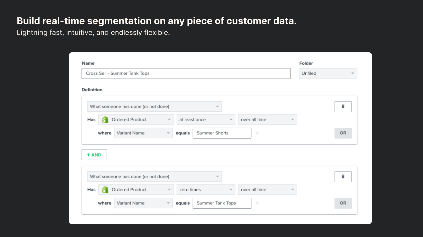 Segment builder featuring order and site event data