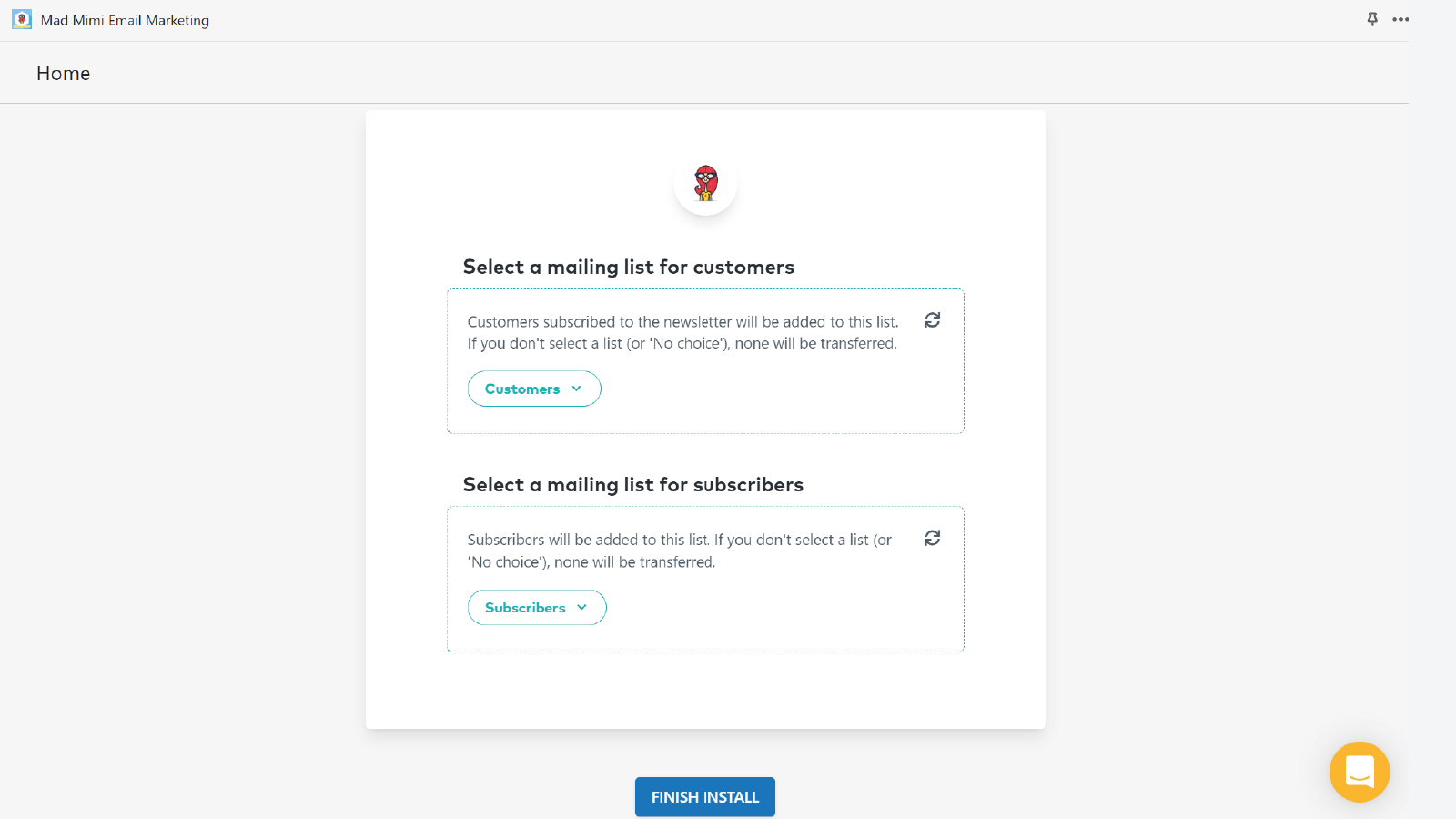 Select a list for customers and subscribers