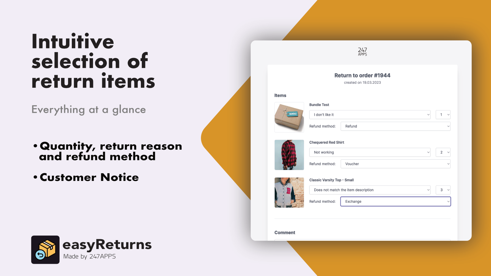 Select Items to return