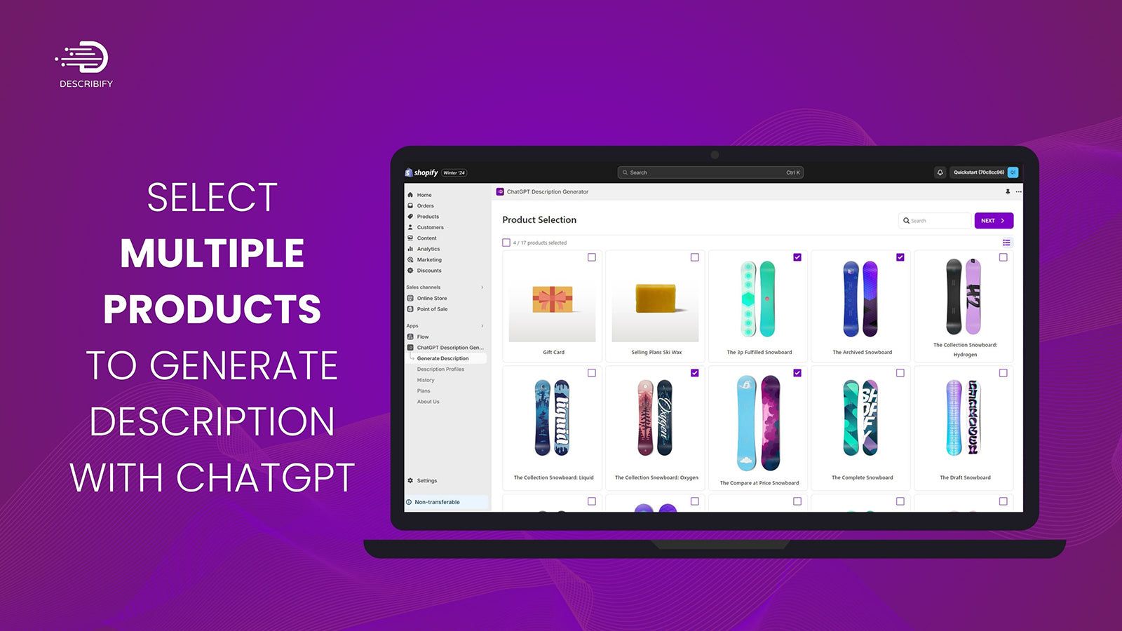 Select multiple products to generate description with ChatGPT