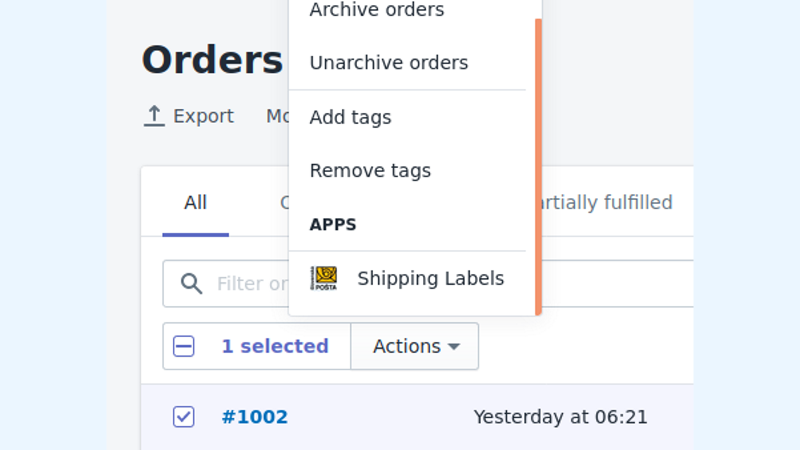 Select Orders and click Shipping Labels