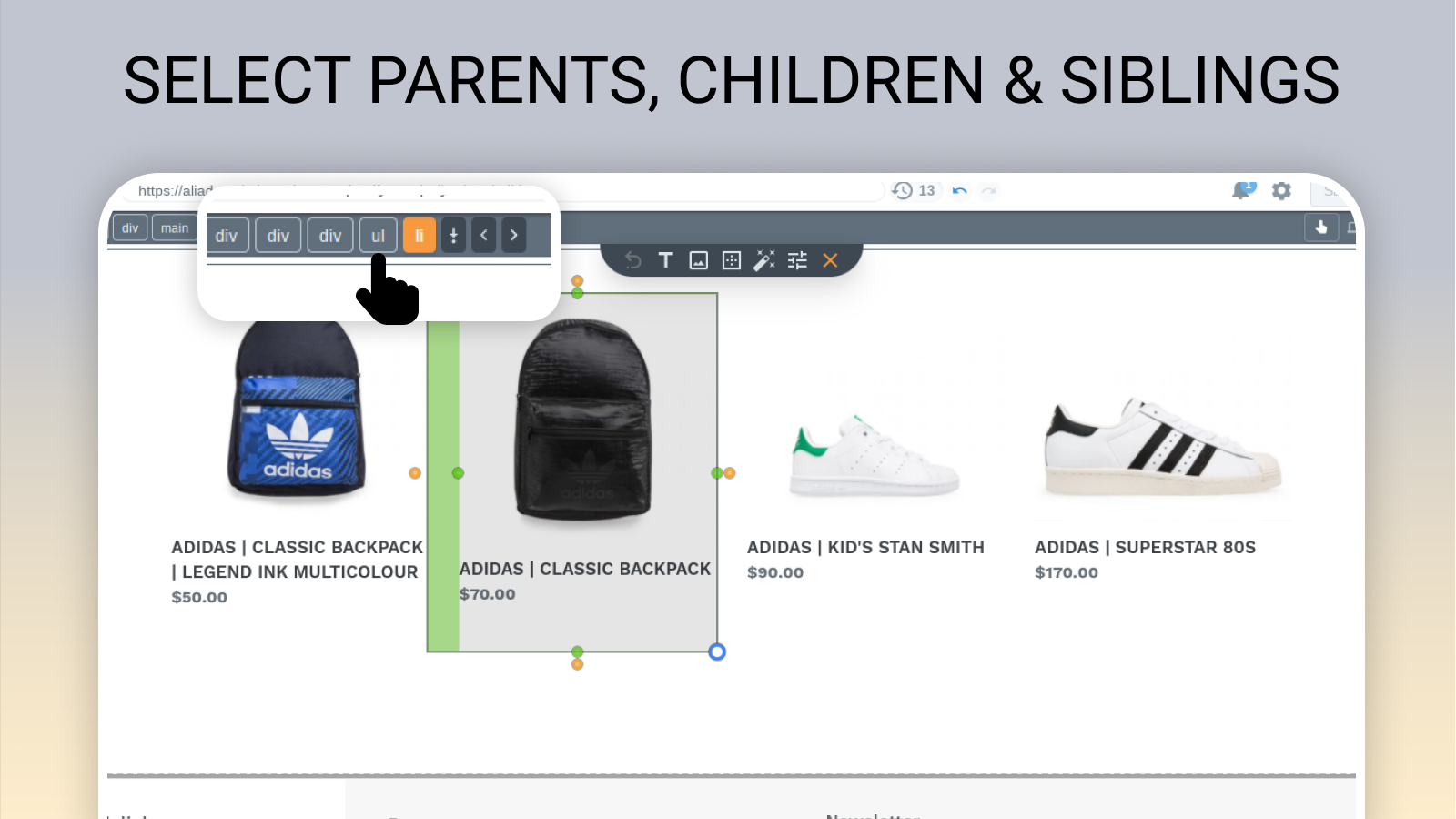 Select parents, children and siblings with structure aware edit
