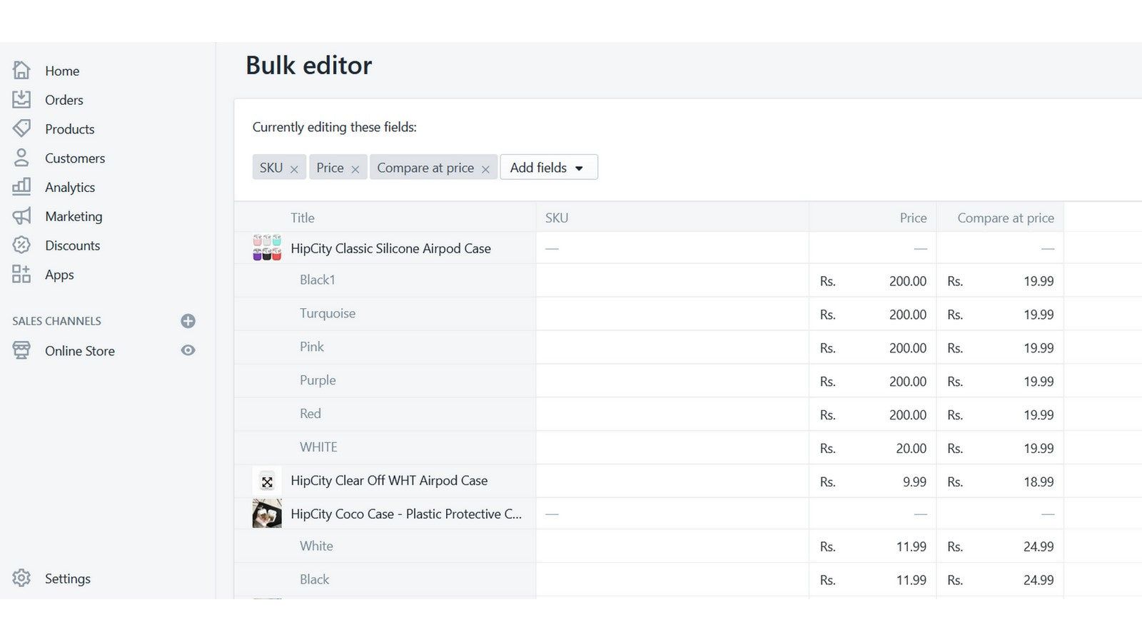Select products and bulk edit with shopify bulk edit