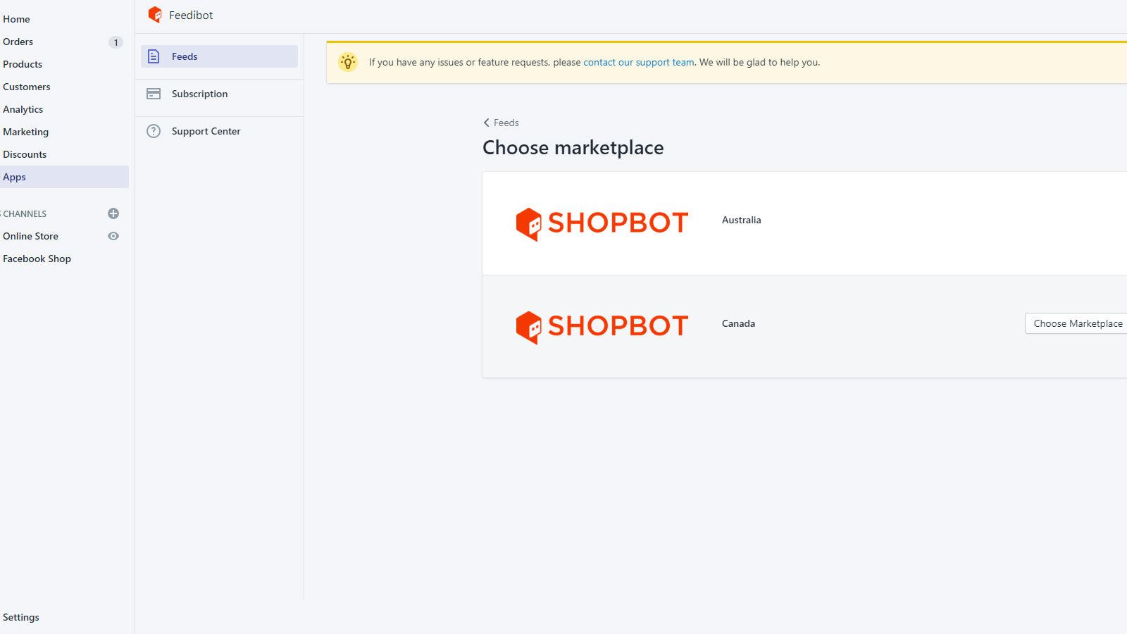 Select which country to list on Shopbot