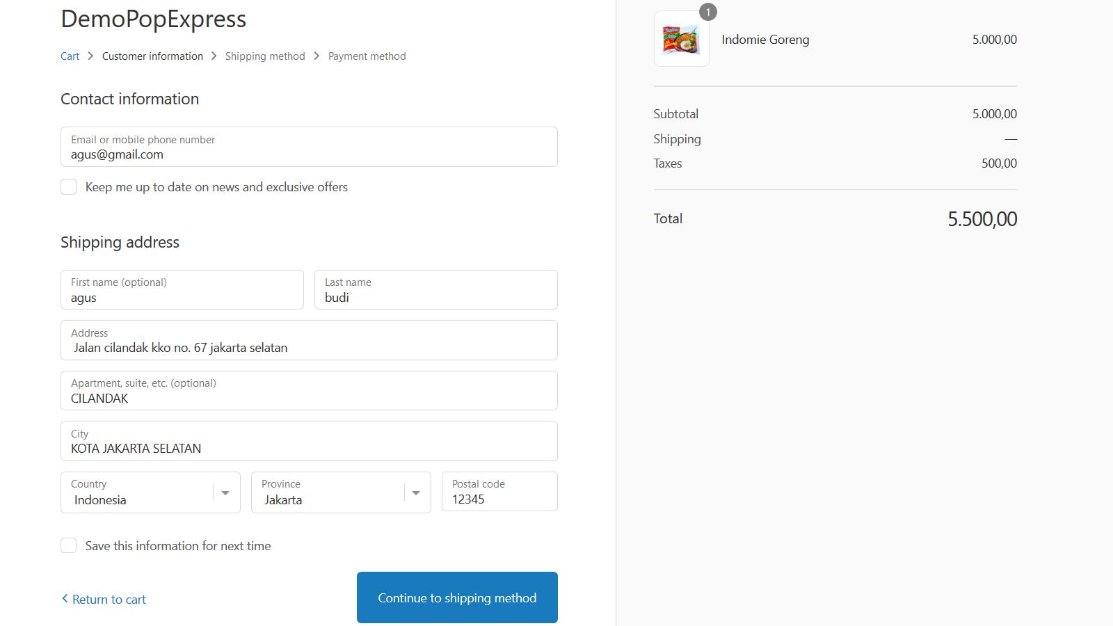 Selected address automatic field out in shipping address form