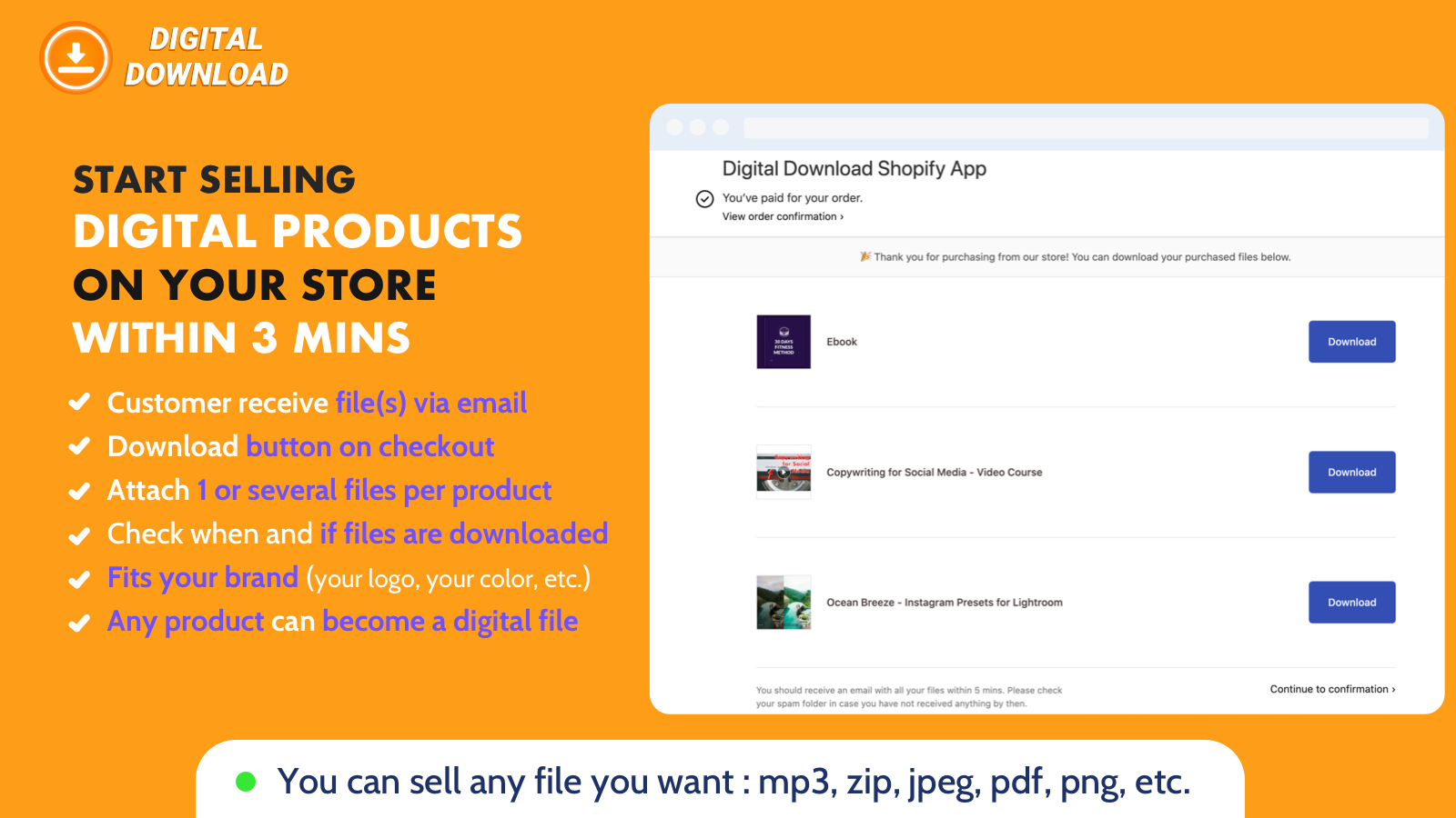 Sell digital products on your shopify store. Digital download