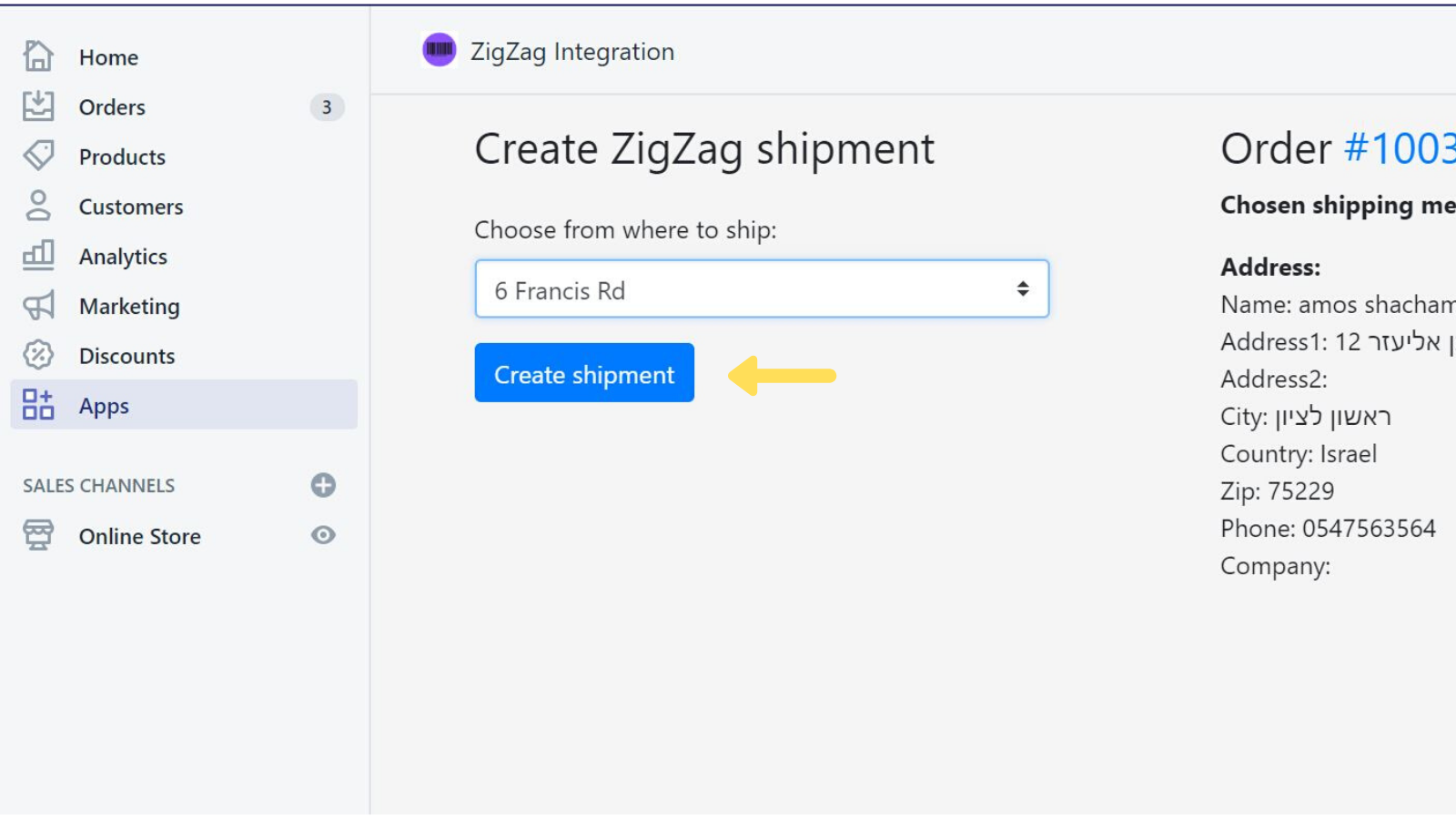 Send a new shipment to ZigZag systems