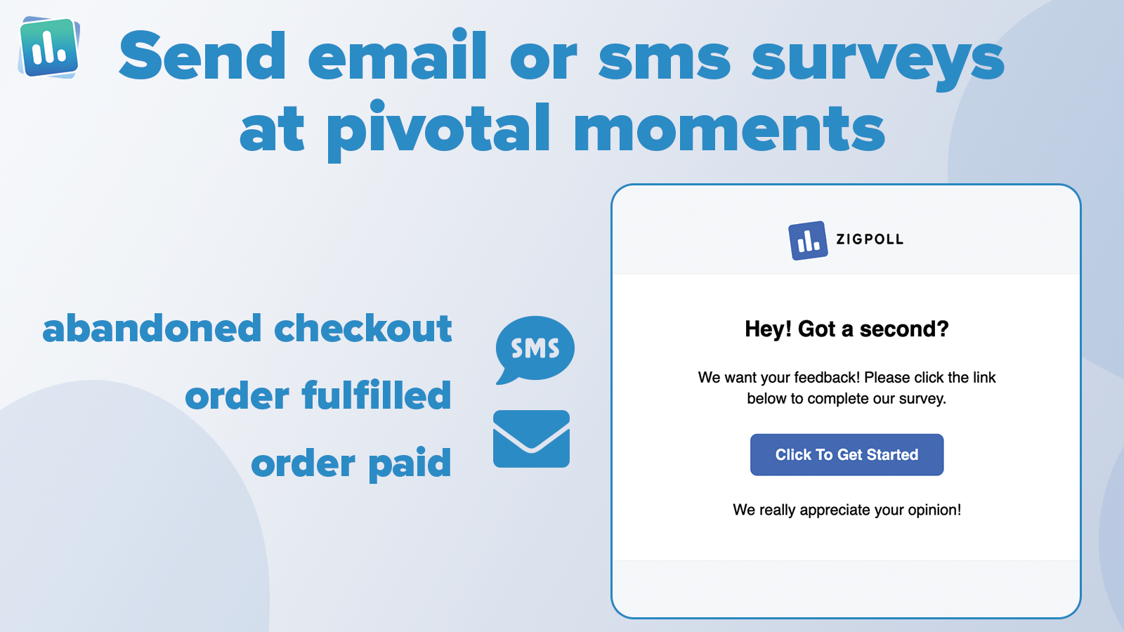 Send email and sms surveys at pivotal moments