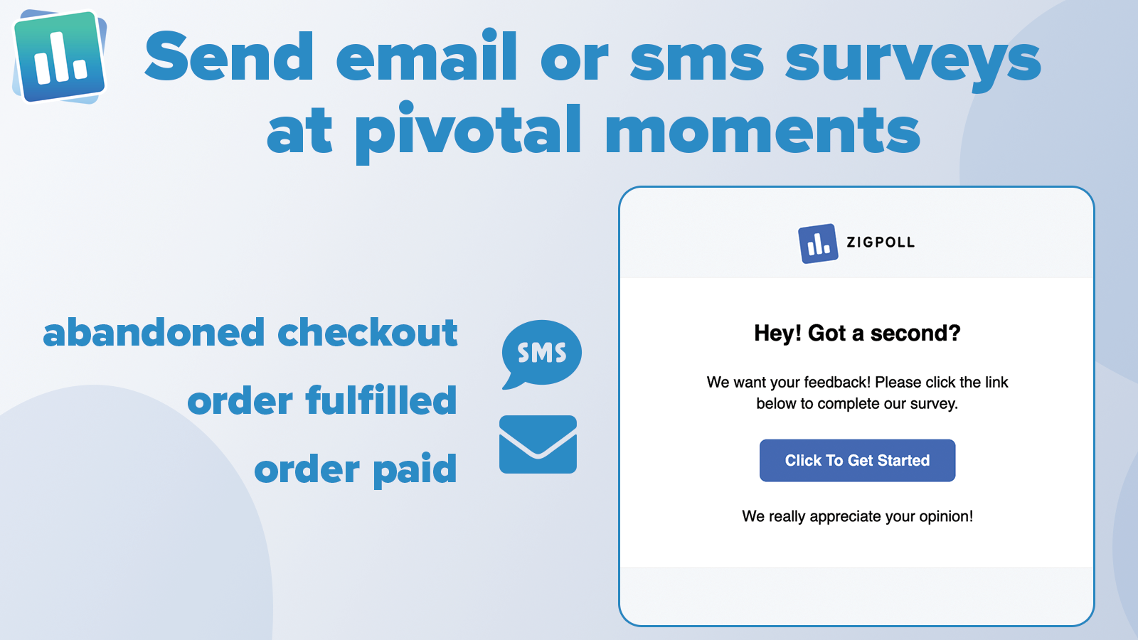Send email and sms surveys at pivotal moments