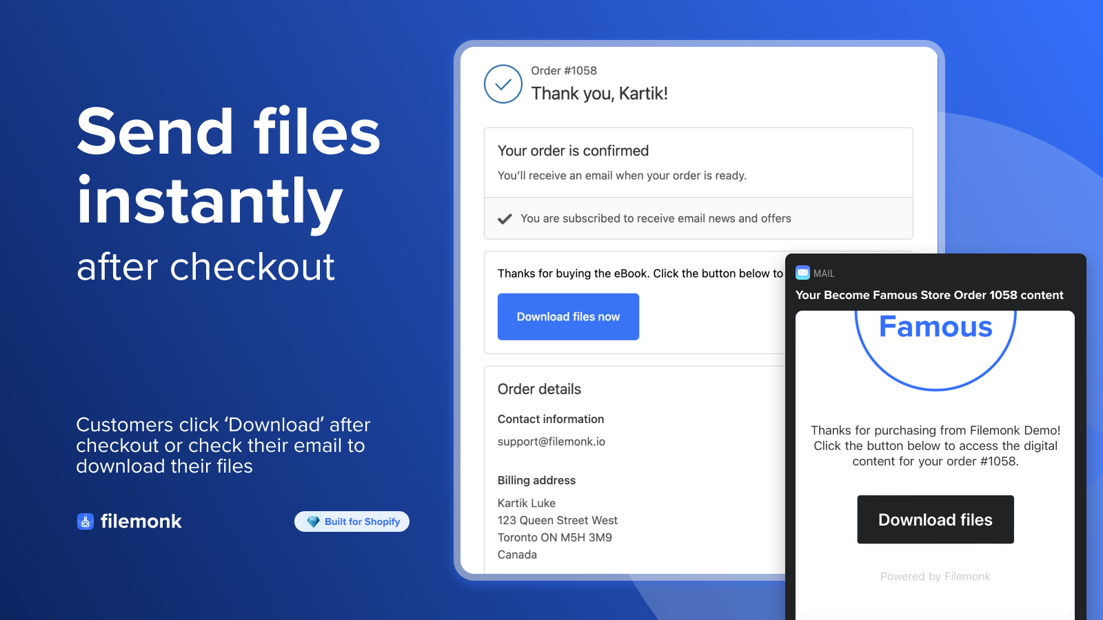 Send files to your customers instantly after checkout