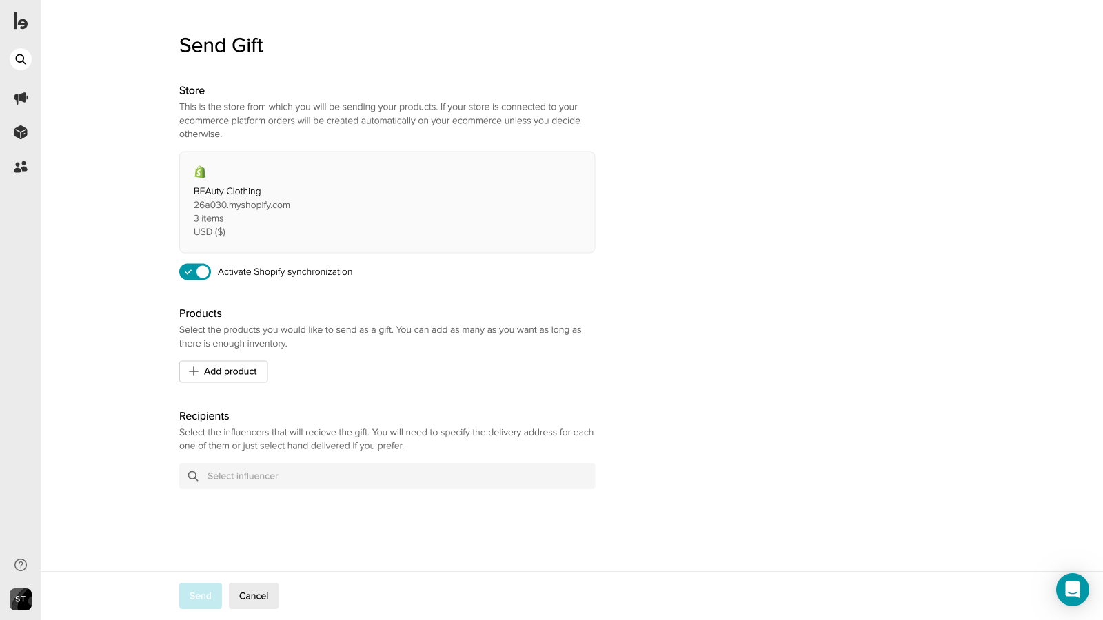 Send gifts to your influencers and create Shopify orders