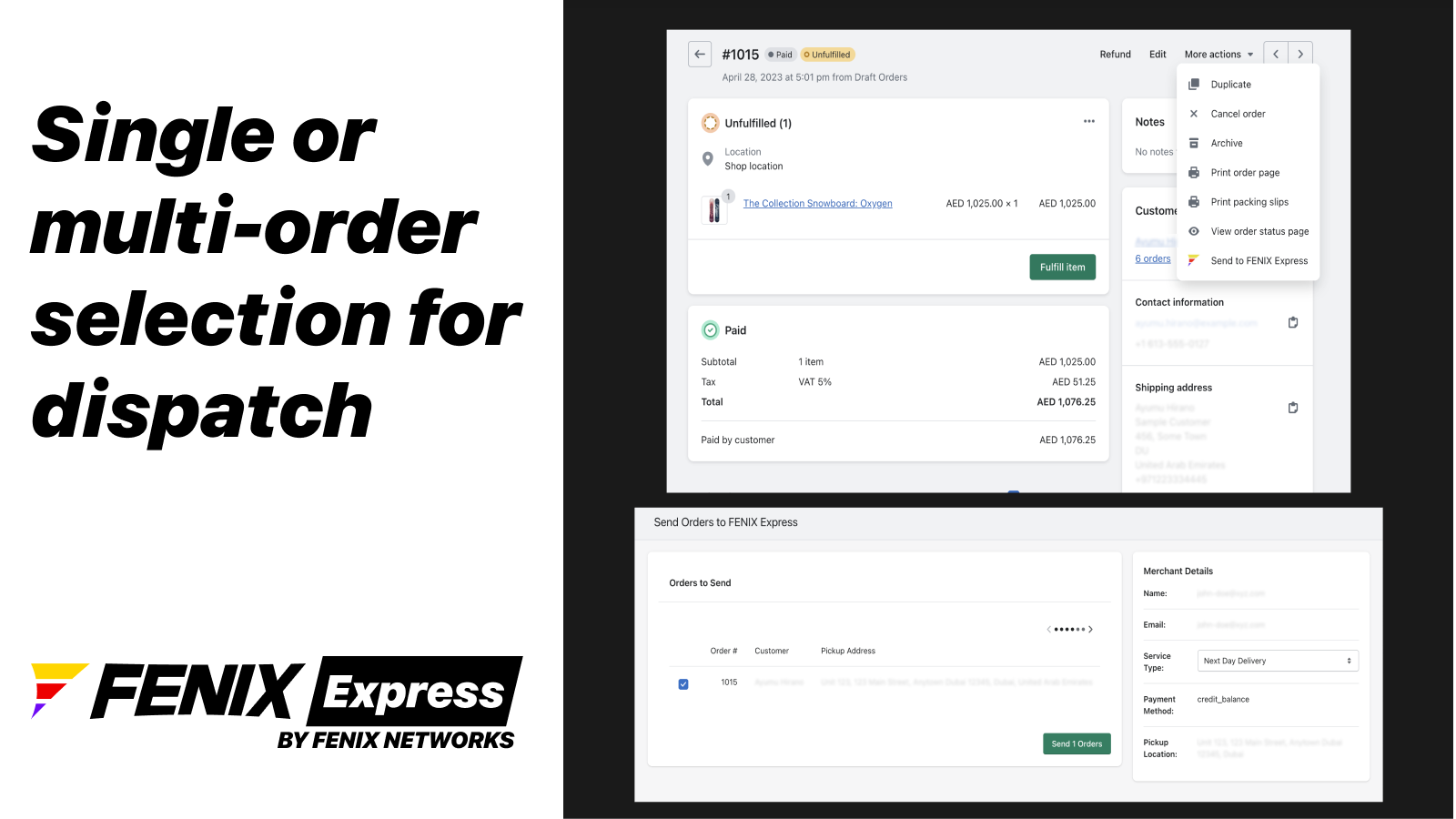 Send order(s) to FENIX Express for fulfillment