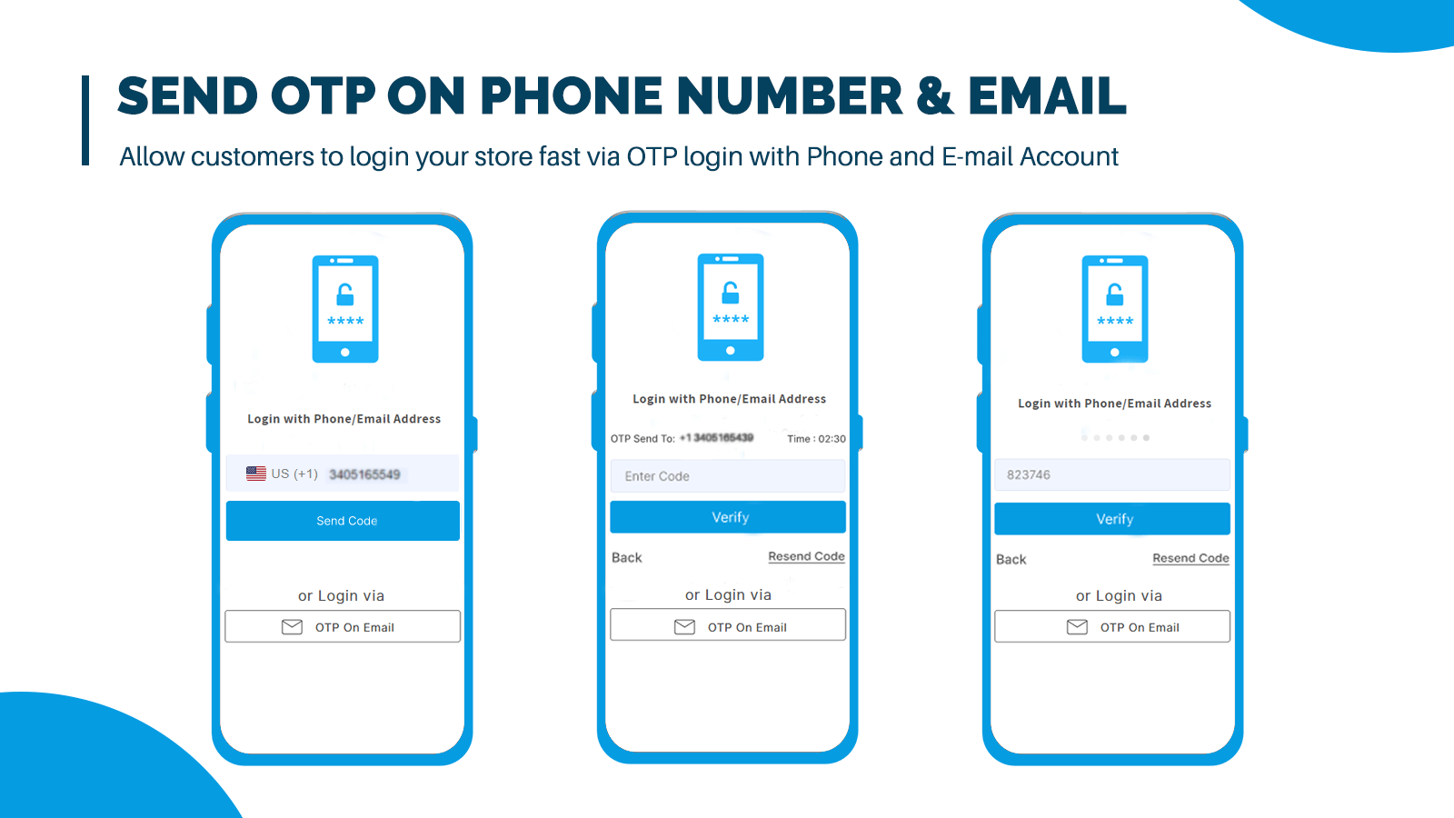 send otp and login with phone email address