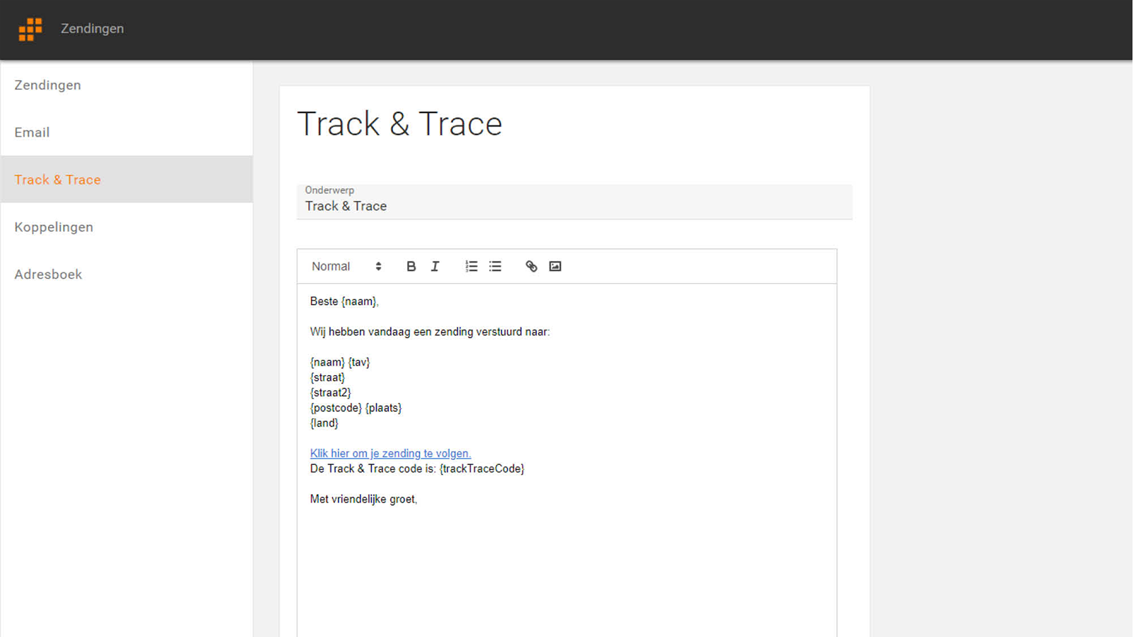Send your own track & trace e-mails.
