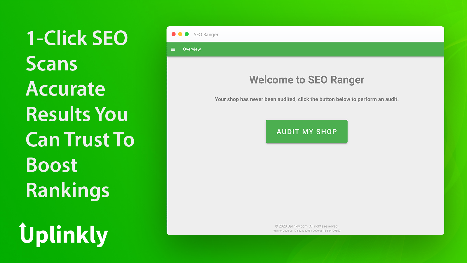 SEO Ranger Home Screen Simple 1-Click Audit Scans 