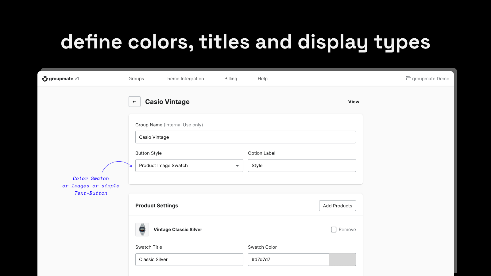 set colors, titles and display types