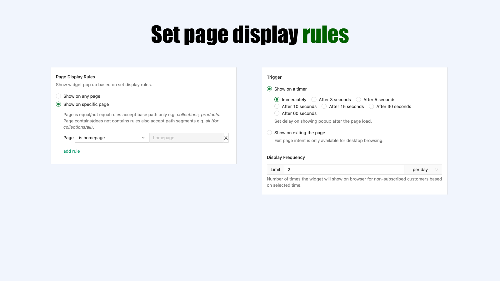 Set page display rules