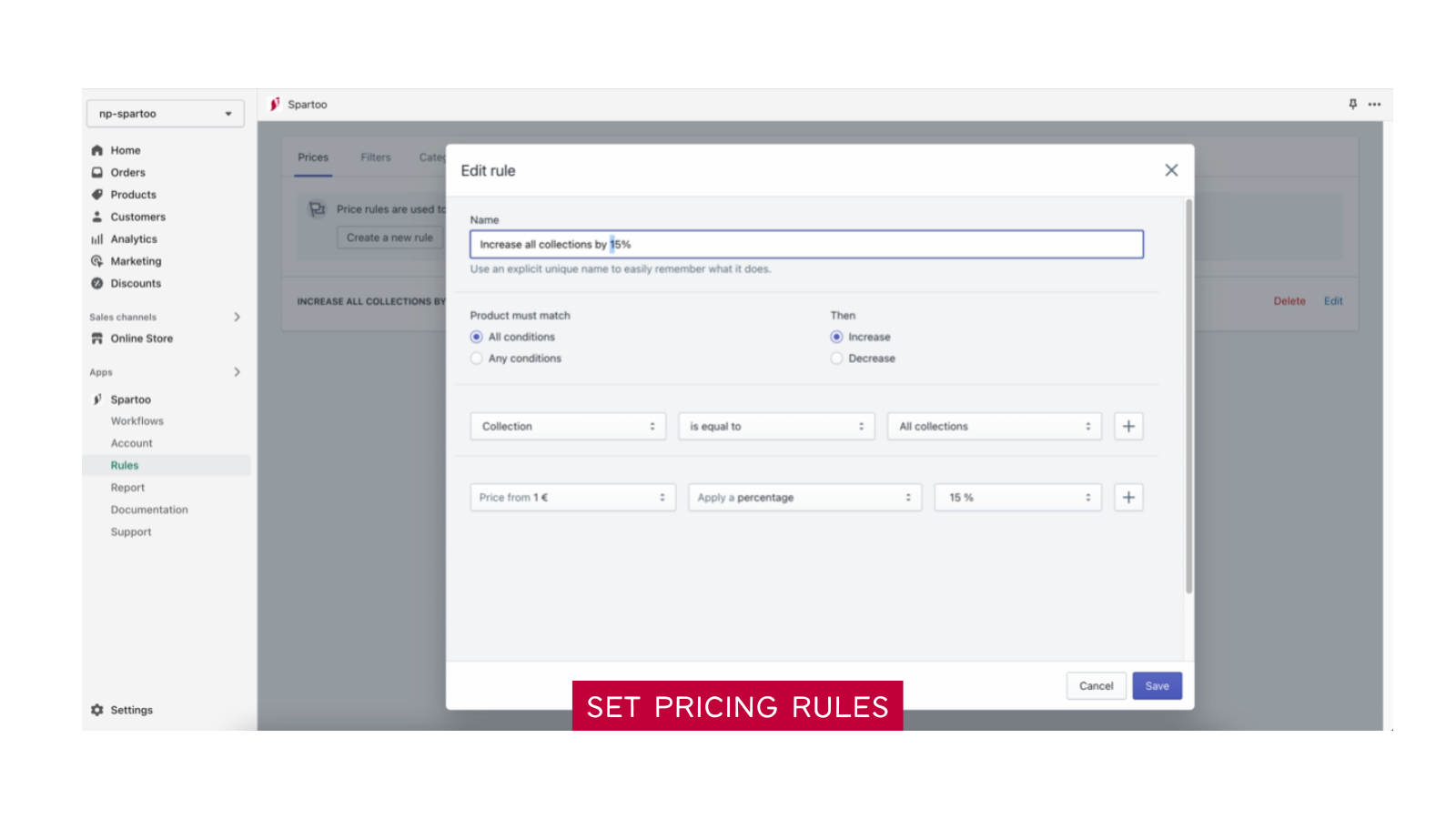 Set Pricing Rules - Spartoo Fashion Marketplace