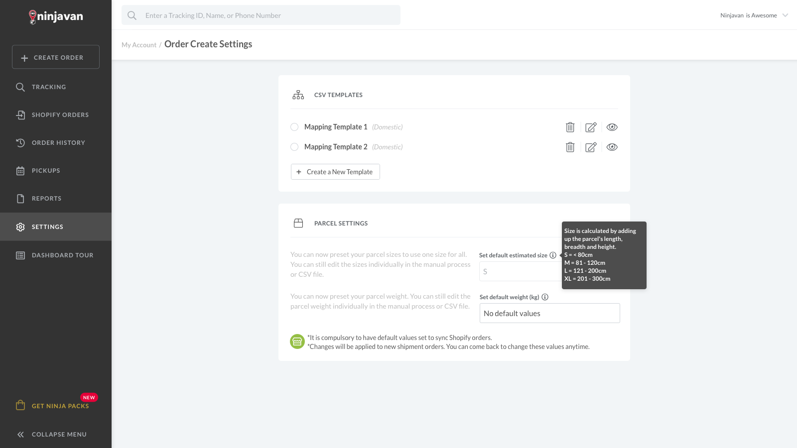 Set up default parcel settings for your Shopify orders