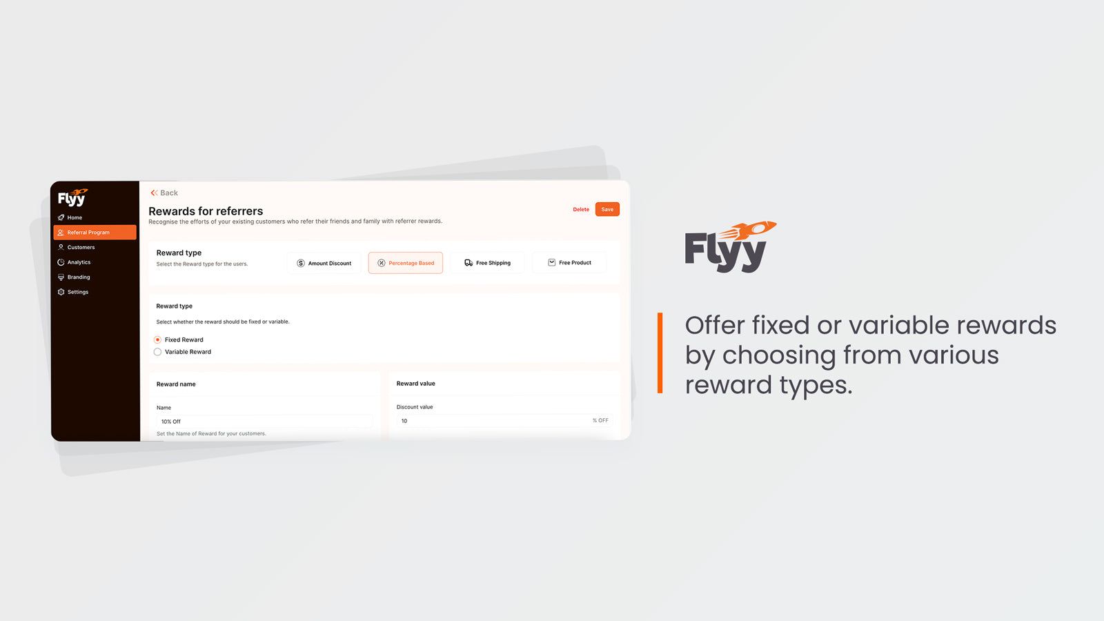 Set up various reward types for both referrer and referee.