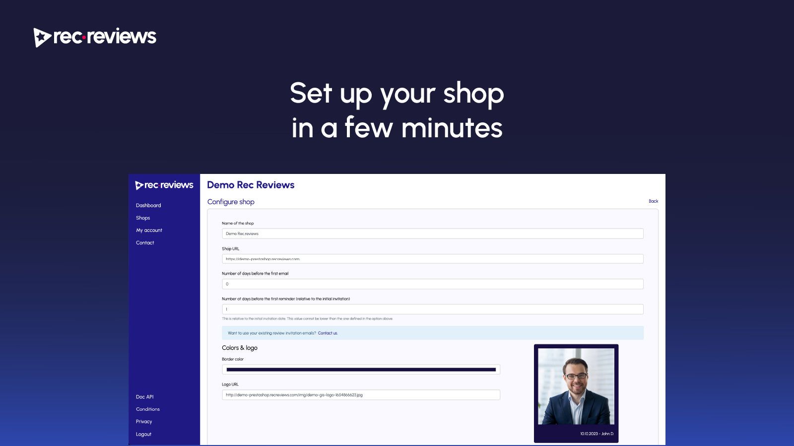 Set up your shop in a few minutes