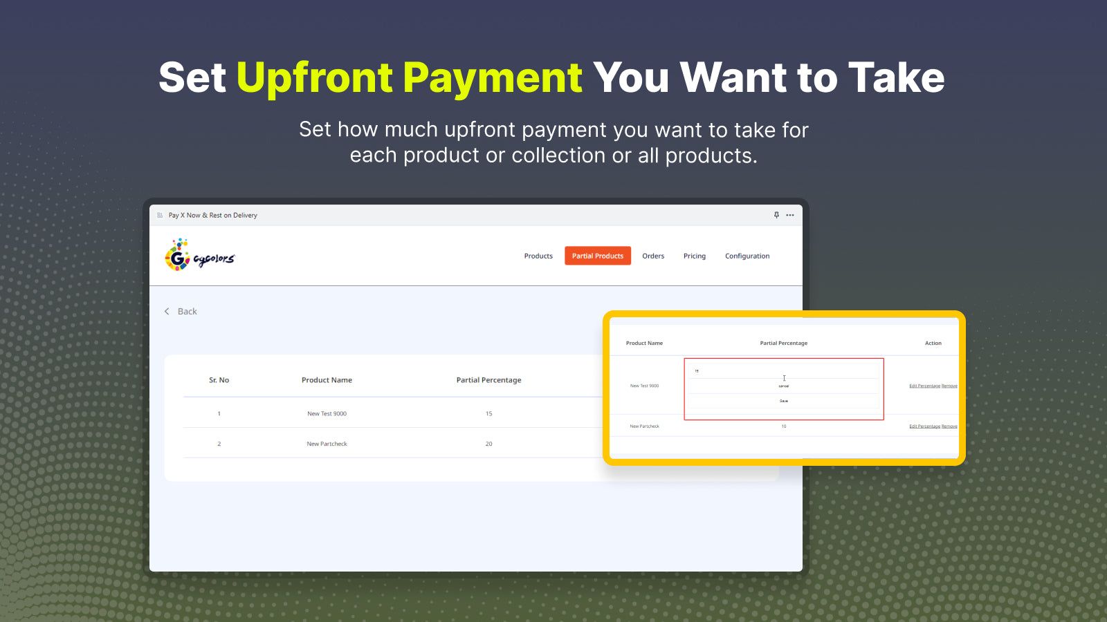 Set Upfront Payment You Want to take