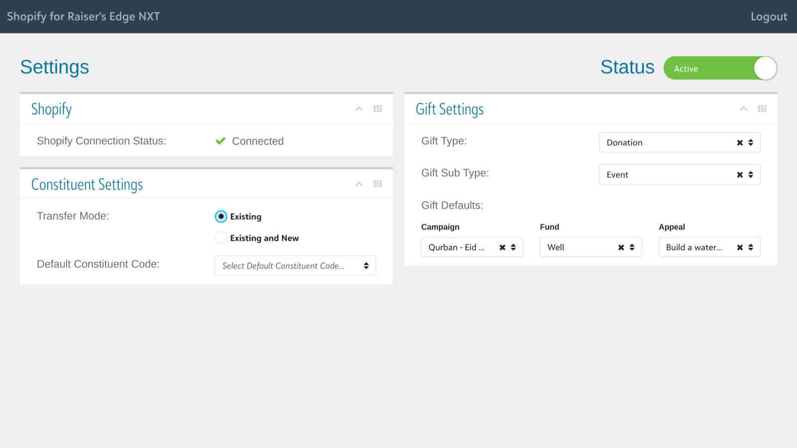 Settings Panel