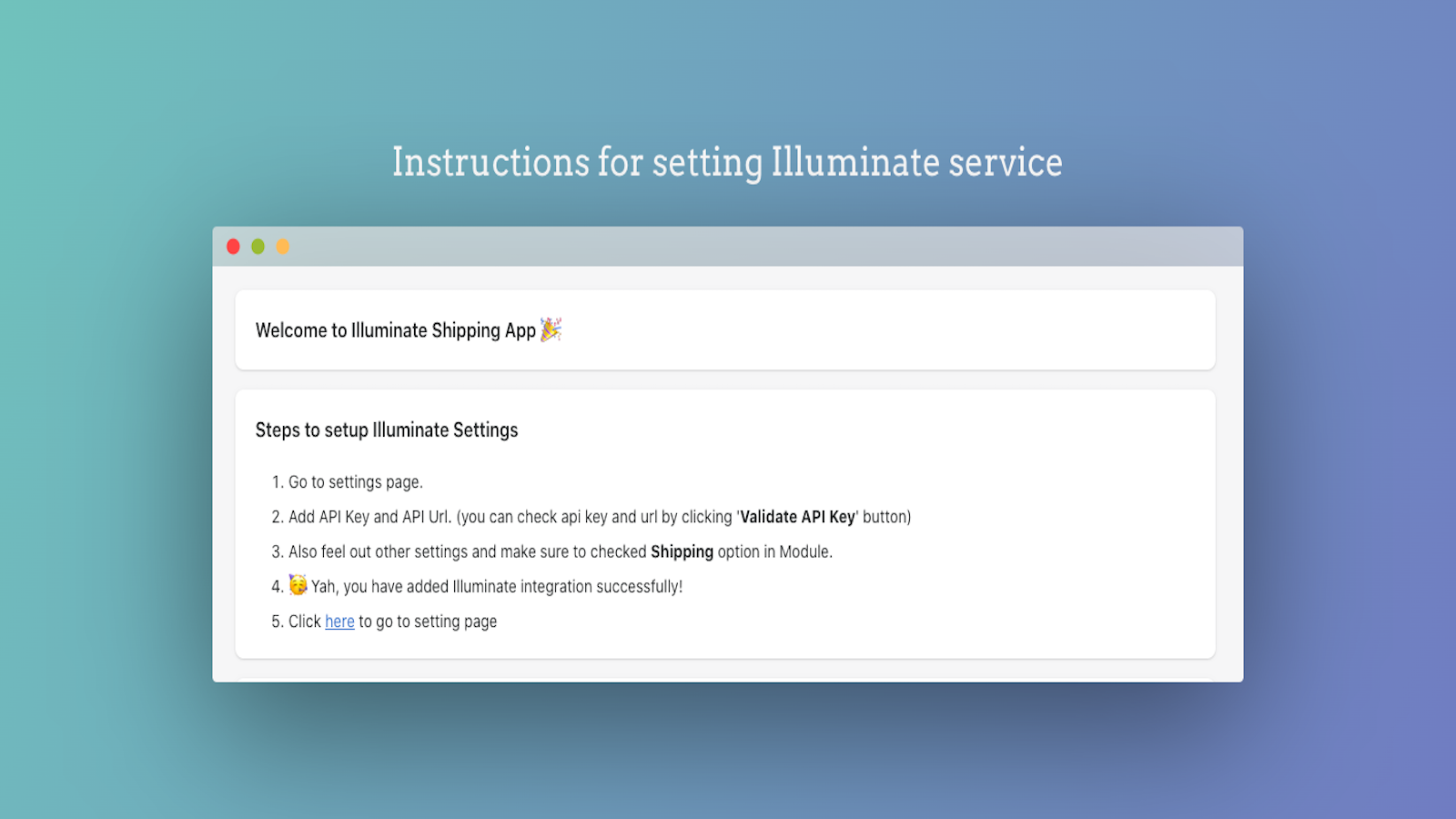 Settings screen instruction for illuminate settings