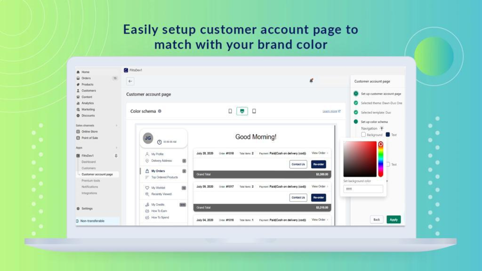 Setup account page easily as per your brand color