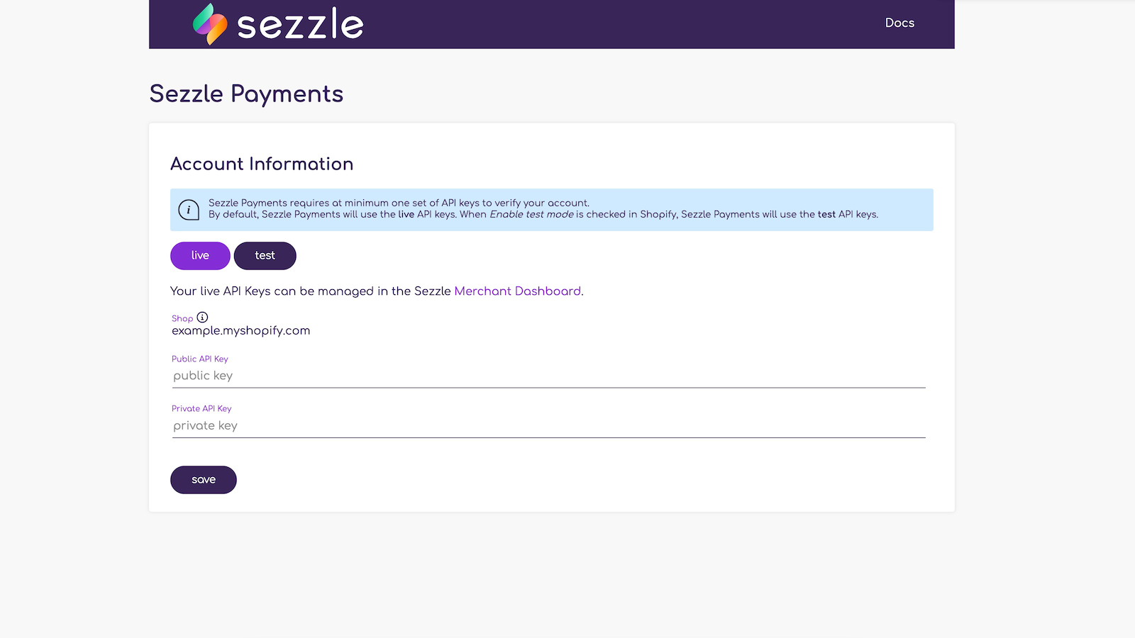 Sezzle Payments App Installation Page