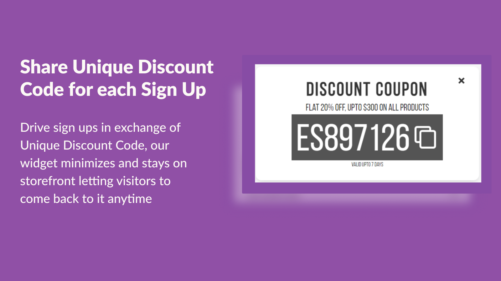 Share unique discount for sign up