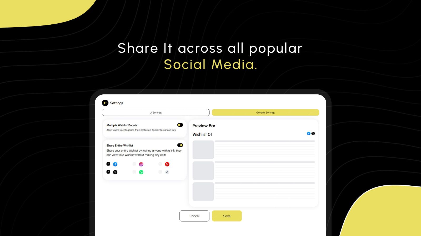 Share wishlist on social media