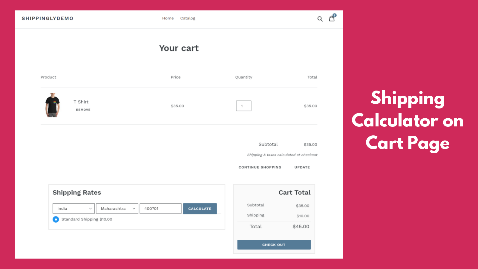 shipping calculator on cart page
