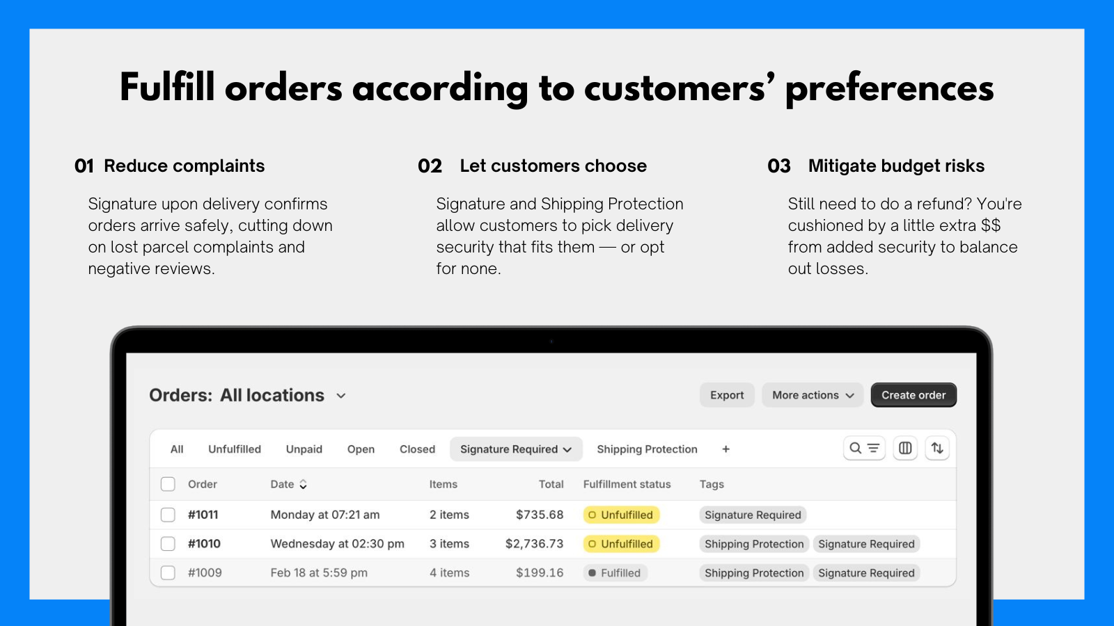 Shipping options on fulfillment