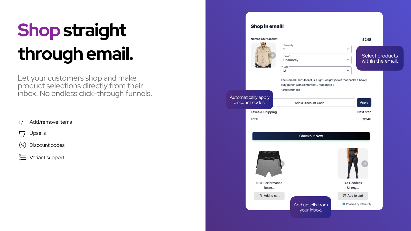 Shop straight through email