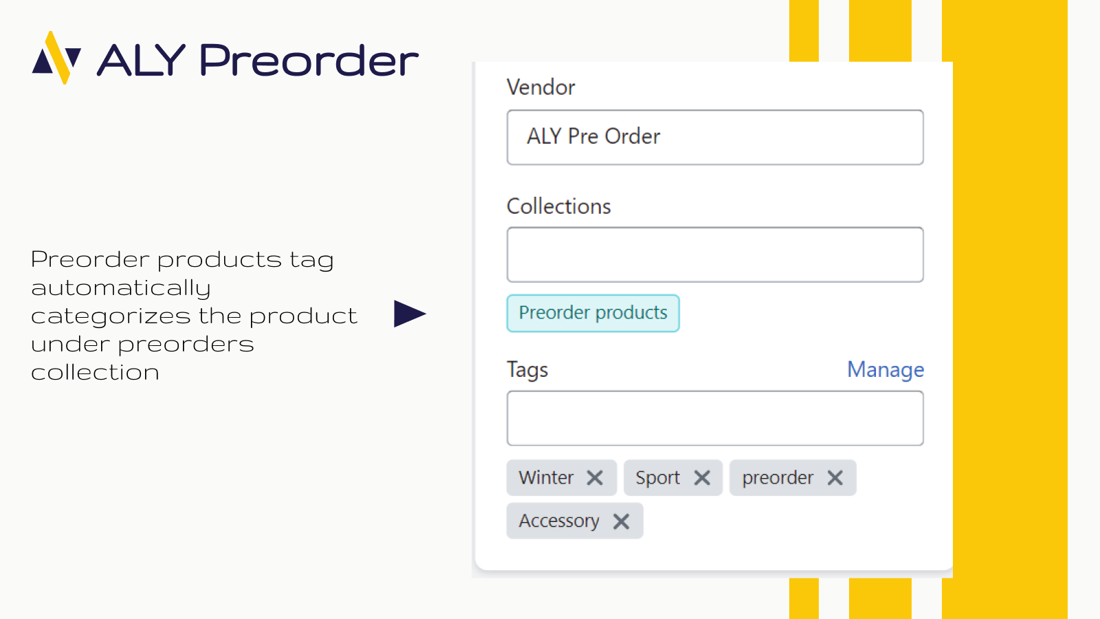 Shopify admin: preorder tag added