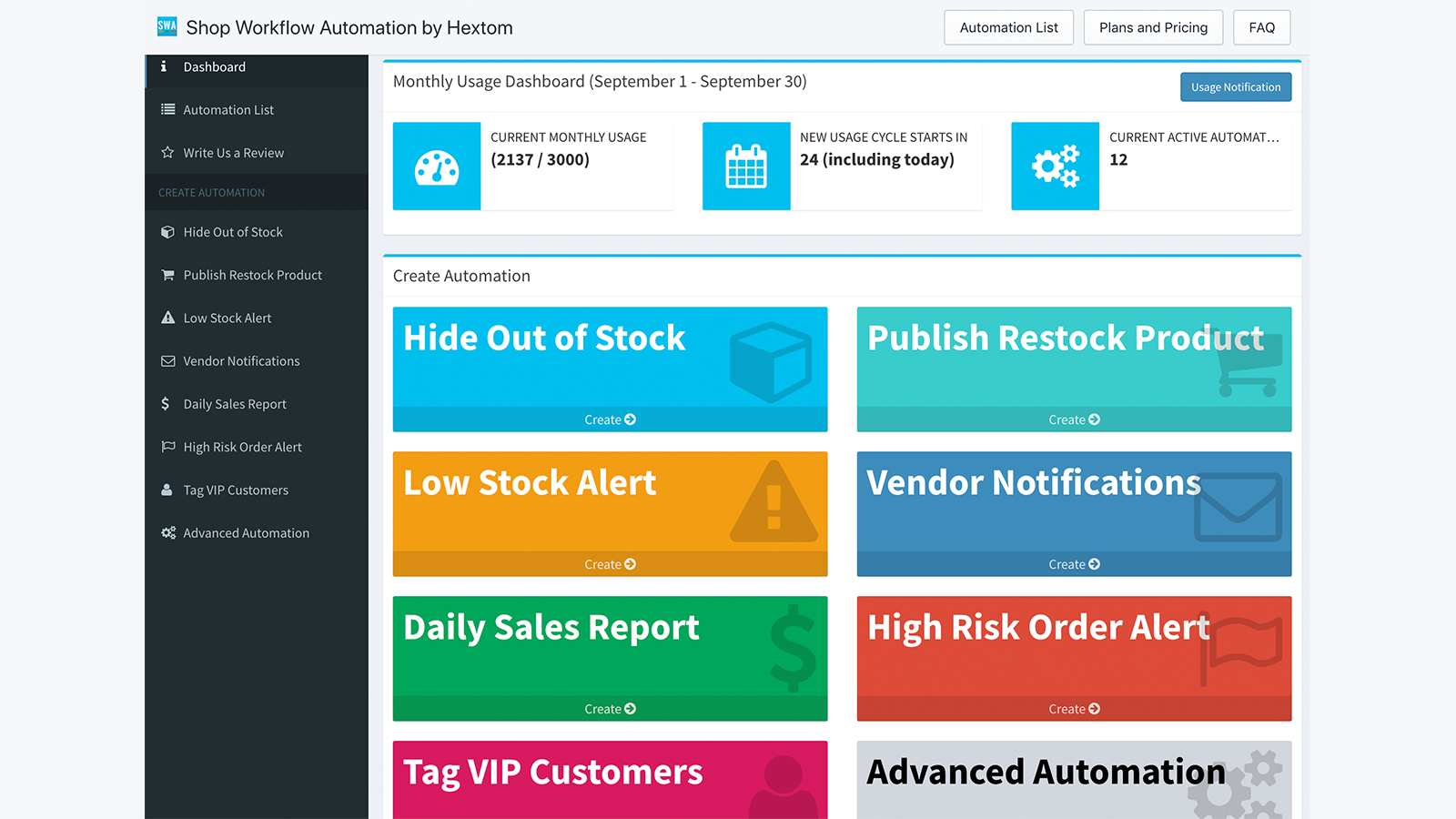 Shopify App, Simple Shop Automation by Hextom Inc, automation bo