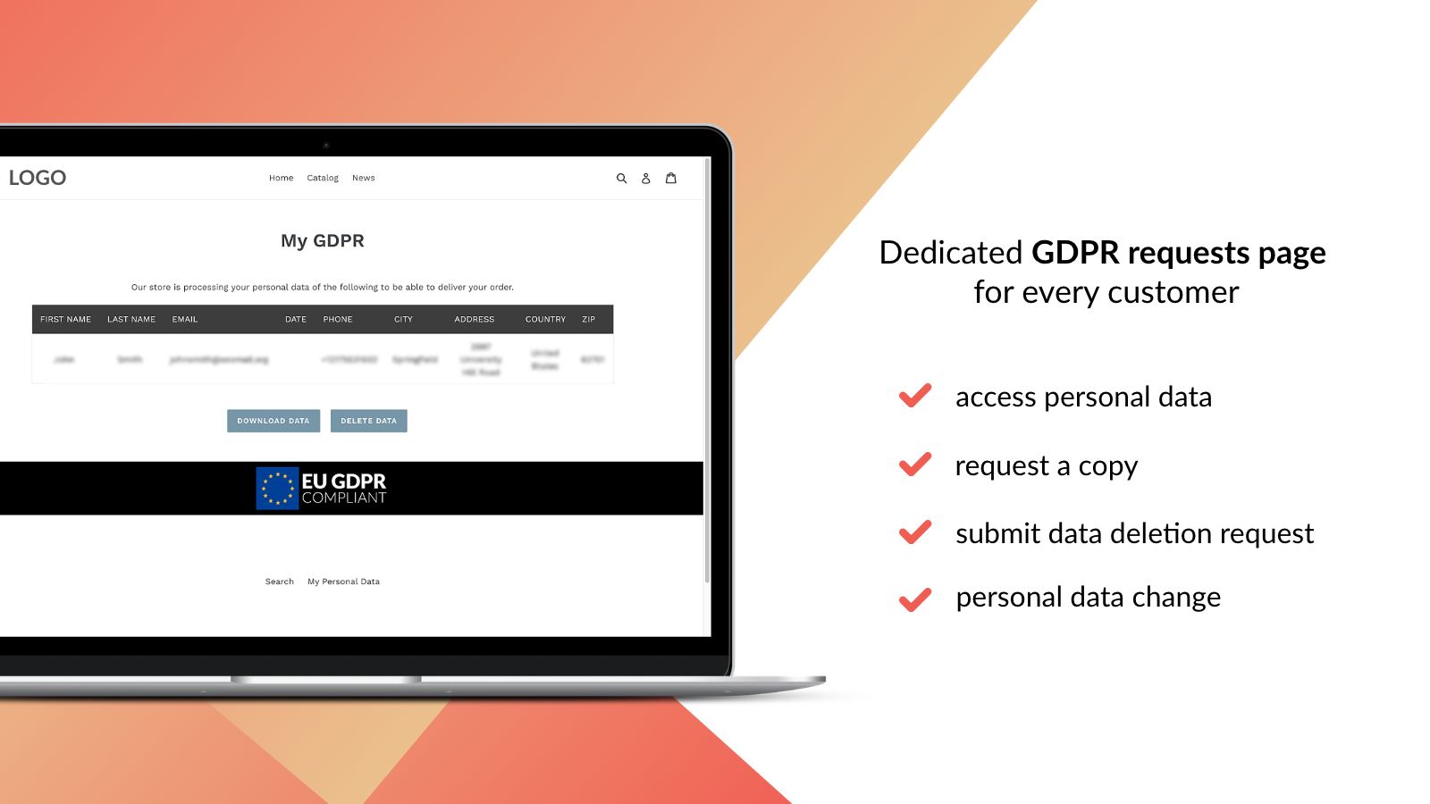 Shopify GDPR compliant banner â€“ My GDPR Data page