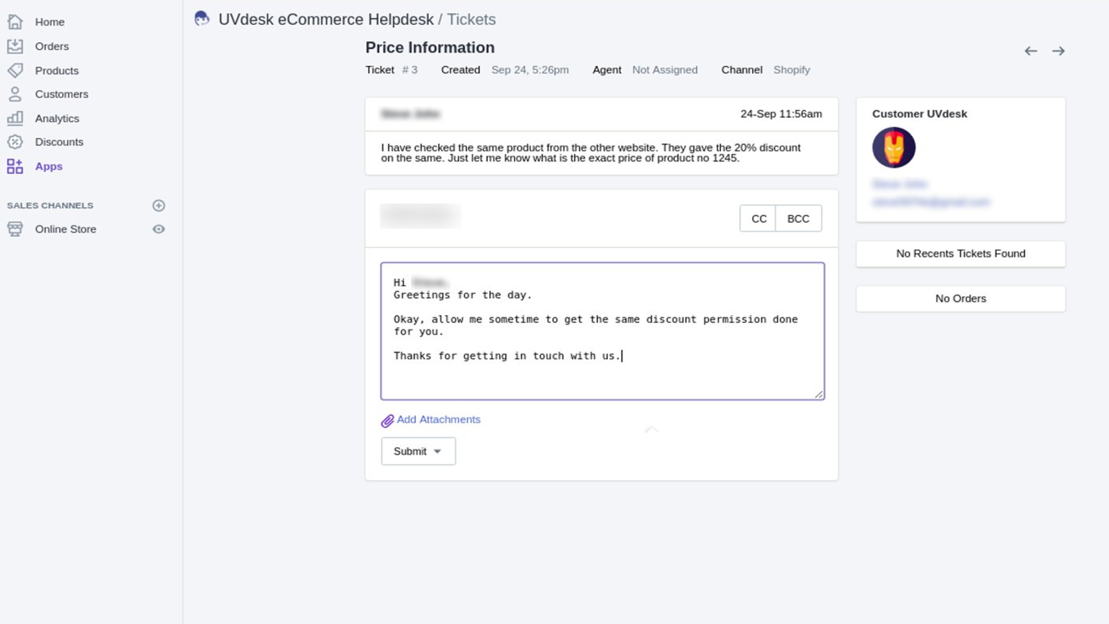 Shopify Helpdesk Admin Inner Ticket View
