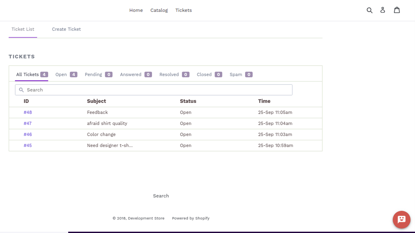 Shopify Helpdesk Customer Ticket View