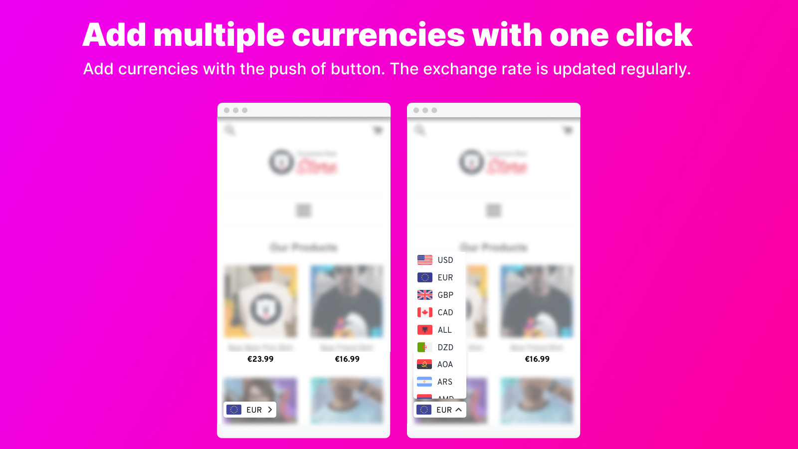 Shopify Multi Currency Converter, currency switcher