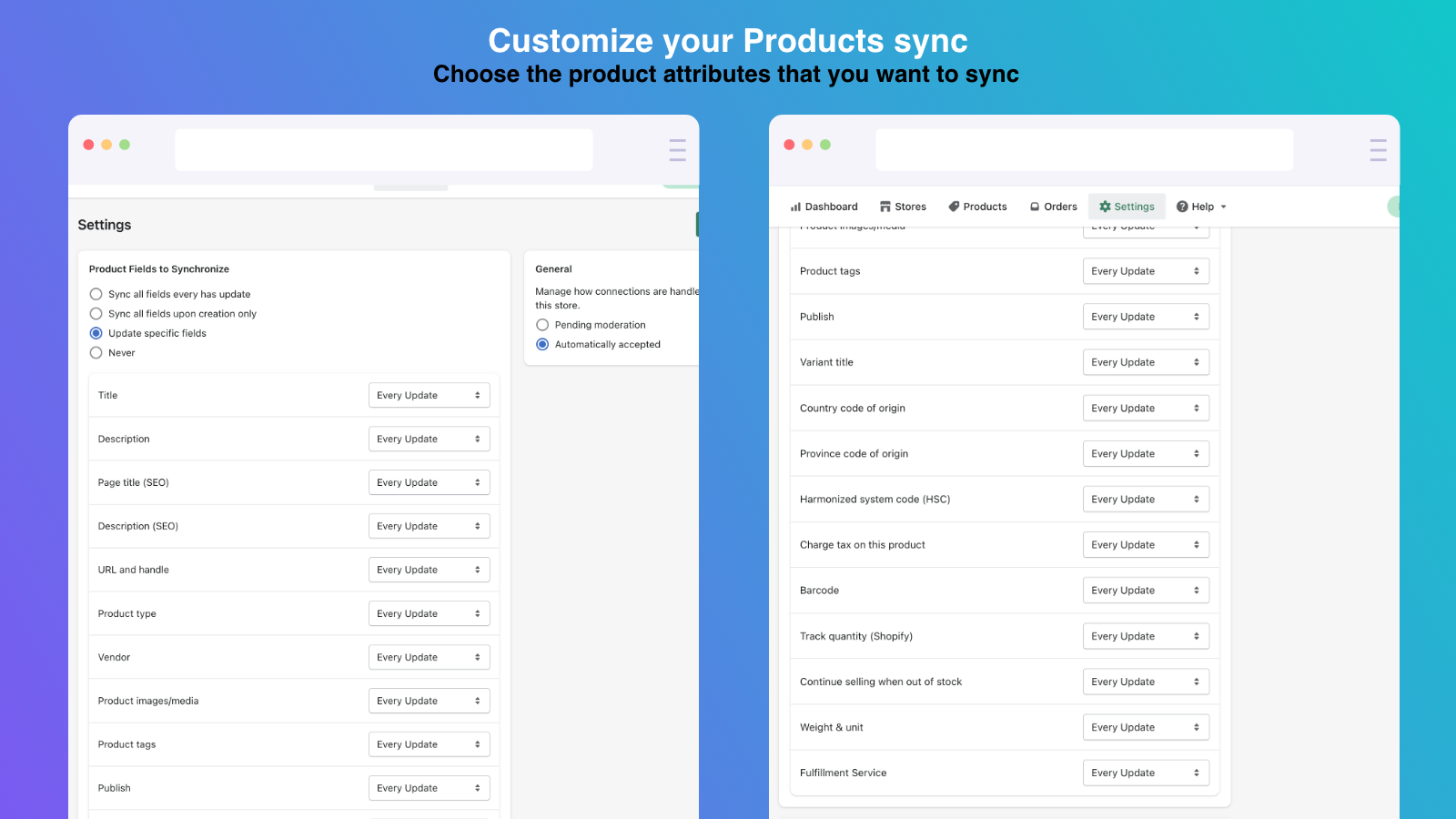 Shopify Multi store sync - Customize sync Products