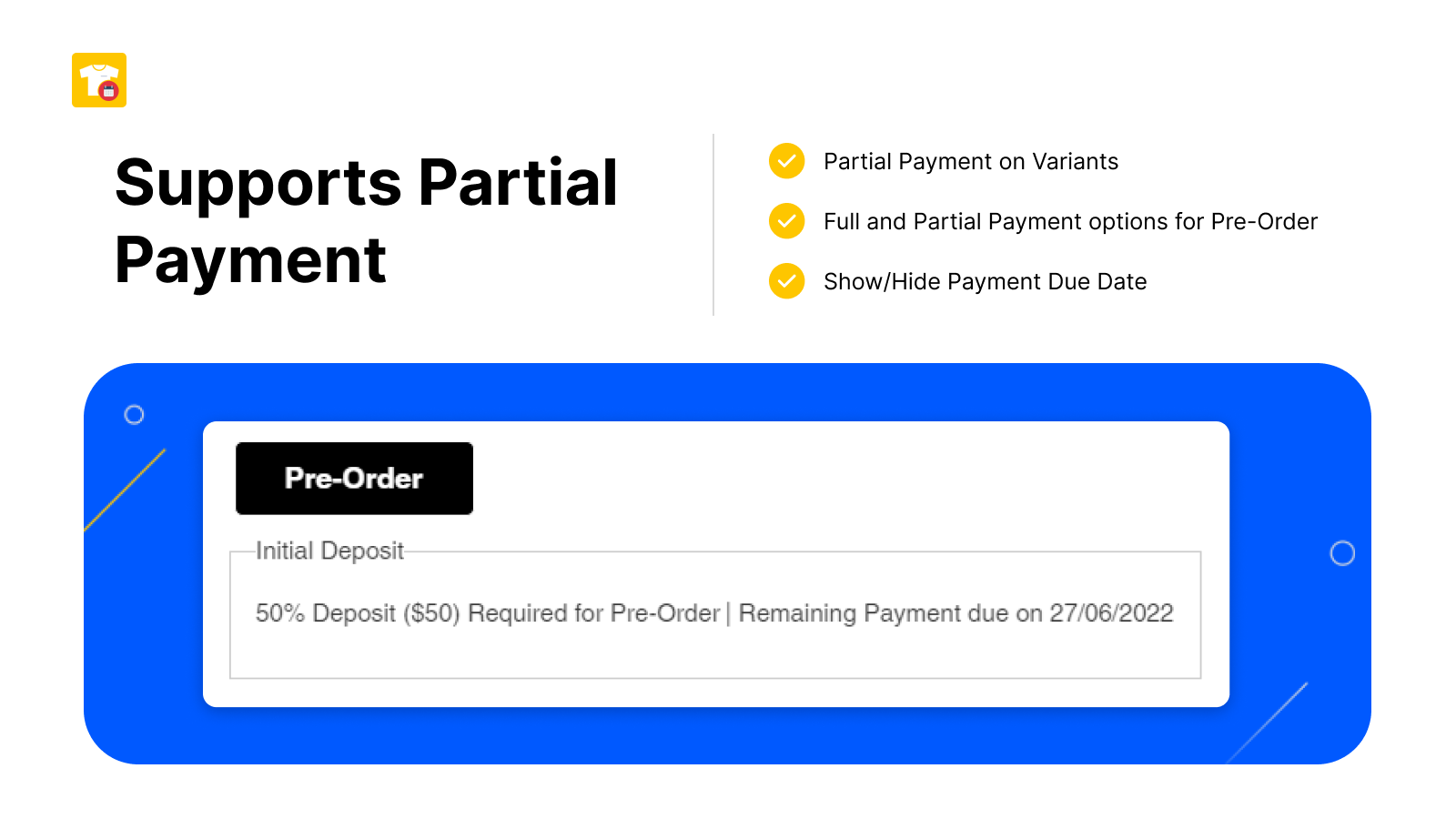 shopify pre order partial payment
