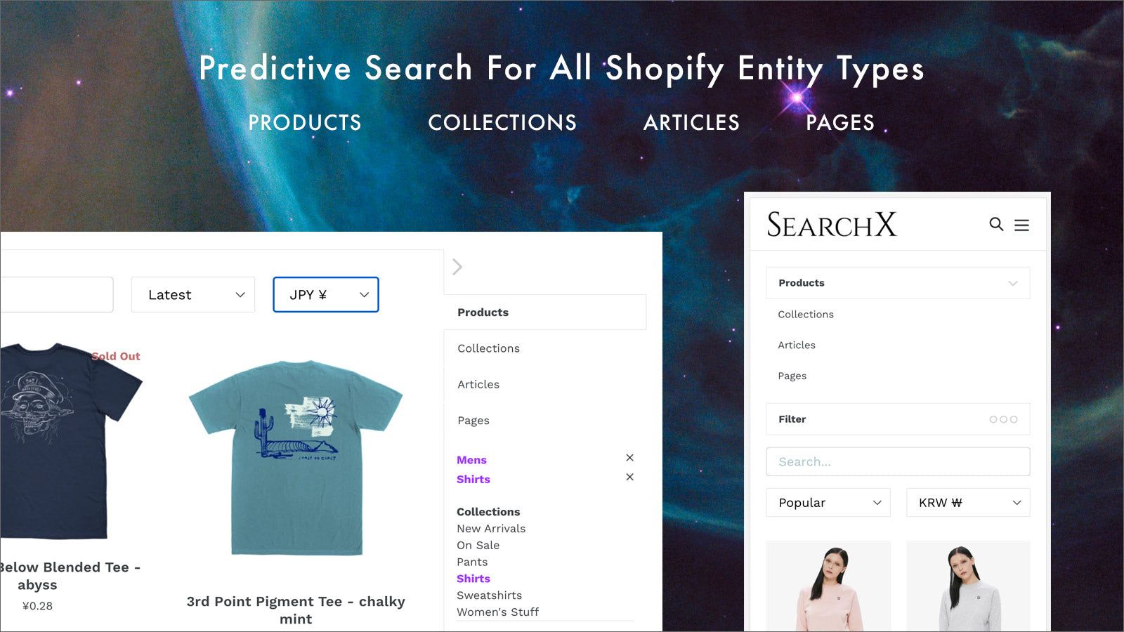 Shopify predictive search collections, articles, pages