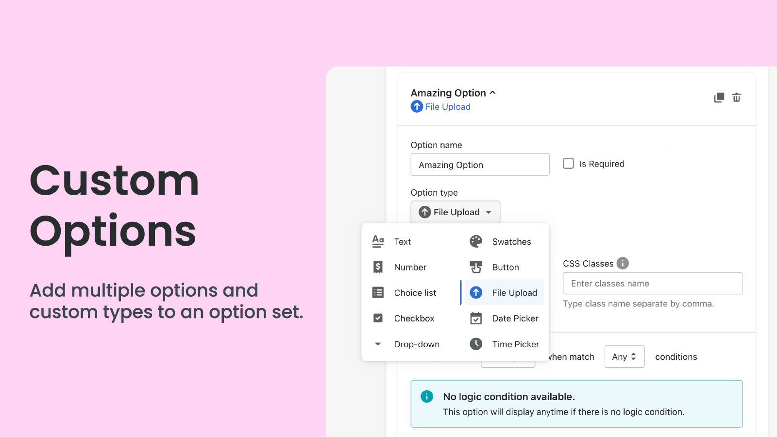 Shopify product options, variants options, and custom fields
