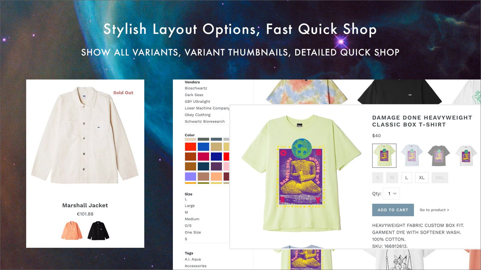 Shopify search stylish layout variant, quick shop quickshop