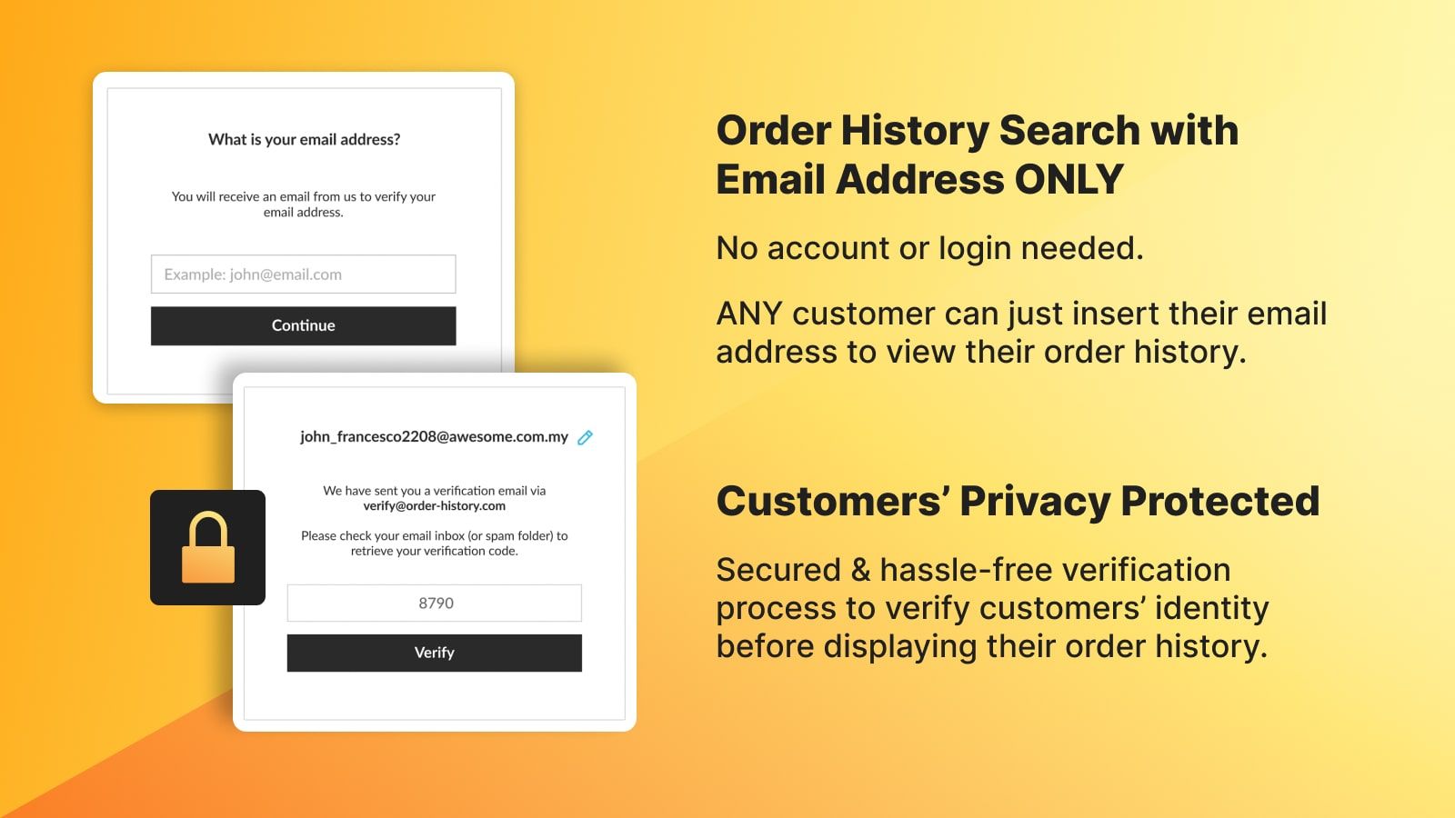 Shopify Secured Order History Search OTP login or account